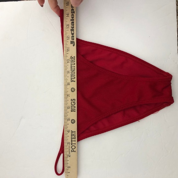 PacSun LA Hearts Ribbed Bikini Two Piece Swim Red Lettuce Edge Size Medium - Picture 9 of 10
